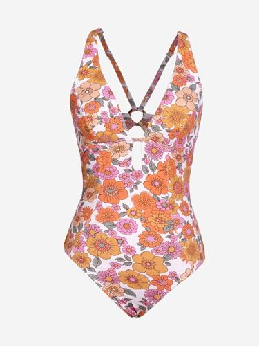 CUPSHE Women's One Piece Swimsuit Deep V Neck Keyhole Cutout O Ring Textured Bathing Suit