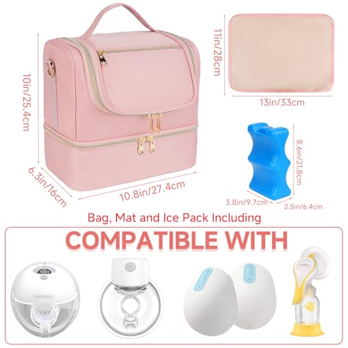 Jaffzora Wearable Breast Pump Bag with Cooler Compartment Fits for Willow/Elvie/Momcozy M5/S12 Pro/Medela, Breast Milk Tra...