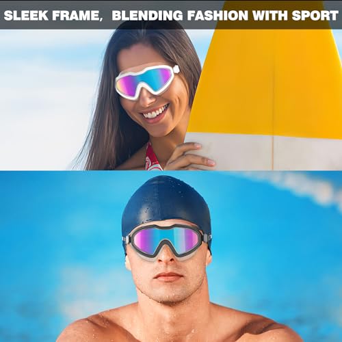 COOLOO Swim Goggles, Wide View No Leaking Swimming Goggles, Anti-fog & Anti-UV Fashion Swim Goggles for Adult Men Women Youth