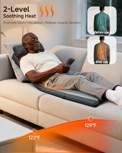 Snailax Full Body Massage Mat with Heat, Vibrating & Heating Massage Pad for Sofa, Recliner, Bed, Deep Kneading Shiatsu Ba...