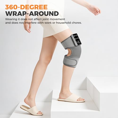 YAZHI Cordless Knee Massager for Pain Relief – Electric Heated Knee Brace, 5 Heat Levels & 3 Massage Modes, Gifts for Men ...