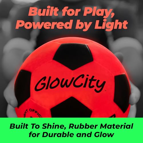 GlowCity Glow in The Dark Soccer Ball - Sizes 3, 4, 5 for Kids, Teens & Adults - Light Up Soccer Ball with 2 LED Lights - ...
