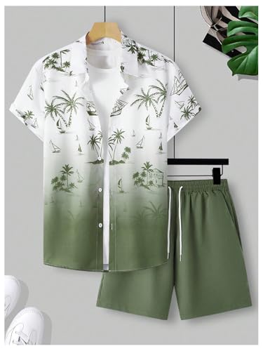 SOLY HUX Men's 2 Piece Outfits Button Down Short Sleeve Hawaiian Shirt and Shorts Set Summer Beach Vacation Clothes