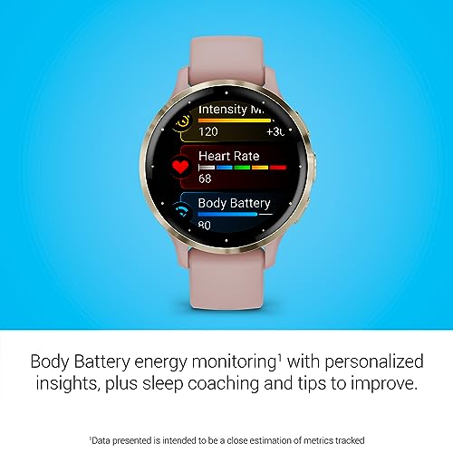 Garmin Venu 3S Soft Gold Stainless Steel Bezel 1.2-Inch AMOLED Touchscreen Display Smart Watch with 41mm Dust Rose Case an...