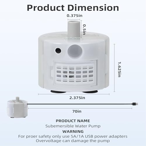 Ultra-Quiet Replacement Pump for Stainless Steel Cat Water Fountains - SMA-800 Motor - Safe and Easy to Clean with Low Vol...