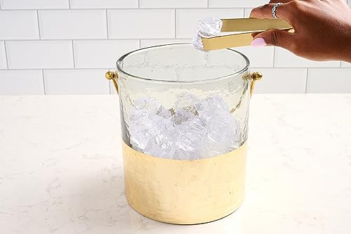 Mud Pie Gold Ice Bucket and Tongs Set, bucket 8 1/2" x 7 1/2" dia | tongs 6 1/2"