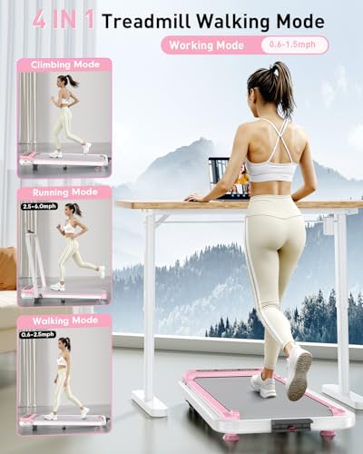 Foldable Treadmill with 10% Incline, Upgrade 3.5HP Low Noise Walking Pad Treadmill with Handle Bar, Trisomy 4 in 1 Portabl...