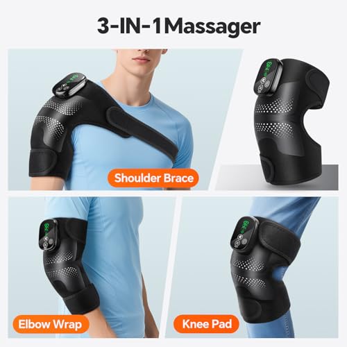 Knee Massager, Cordless Heated Knee Brace Wrap, Rechargeable Knee Massager for Knee Shoulder Elbow Pain Relief, Heating Kn...
