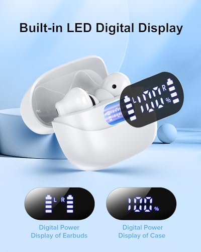 TUMJUN Wireless Earbuds, 42H Playtime Bluetooth 5.3 Headphones, HiFi Stereo Call Noise Cancelling Earbuds, IPX7 Waterproof...
