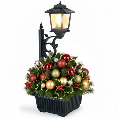 PASAMIC 2 in 1 Outdoor Flower Pots for Real or Fake Flowers, Solar Lamp Post Lights - Wall Mount or Freestanding, Waterpro...