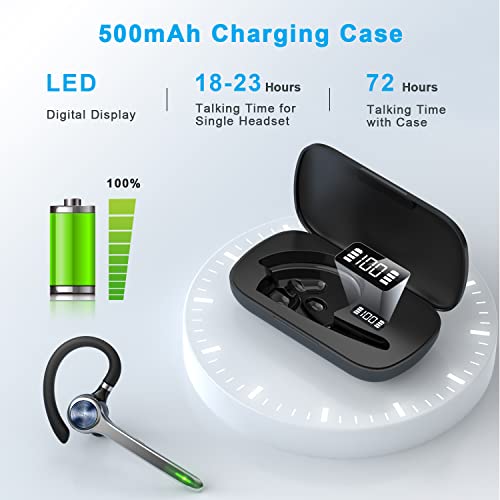 HEIBAS Bluetooth Headset, Wireless Bluetooth Earpiece with 500mAh Charging Case 72 Hours Talking Time Built-in Microphone ...