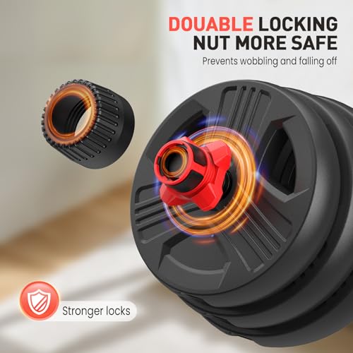 UKEEP Adjustable Dumbbells Set, 20/30/40/55/60/80lbs Free Weight Set with Connector, 2 or 3 in 1 Dumbbells Set Used as Bar...