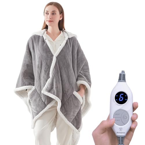 Westinghouse Wearable Heated Throw Blanket, Electric Heated Wrap Poncho Shawl with Pockets, 6 Heating Levels & 2 to 10 Hou...