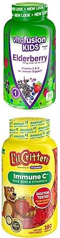 Bundle of Vitafusion Kids Elderberry Gummy Vitamins, 60Ct + Lil Critters Kids Immune C Gummy Supplement: 60 or 120mg Vitamin C Per Serving, 190 Count (95-190 Day Supply)