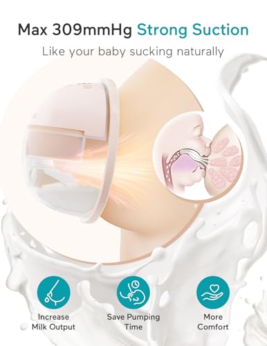 Paruu Hands Free Breast Pump P16, Wearable Breast Pump Electirc Portable with 4 Modes & 12 Levels, Max 309mmHg Strong Suct...