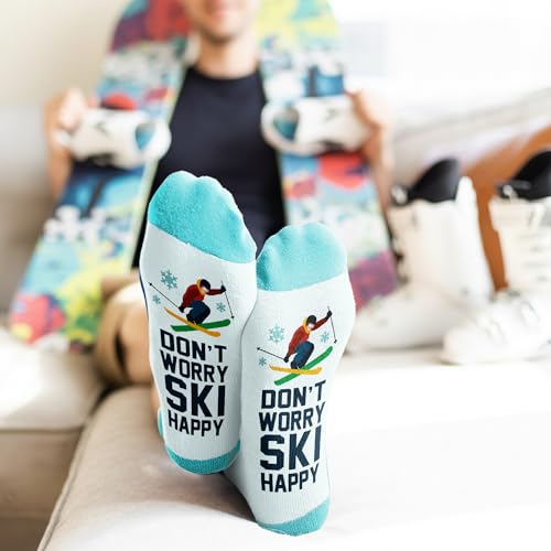 VICRAZY Funny Skiing Socks for Men - Christmas Gift, Ski Accessories, Ski Lover Gifts, Stocking Stuffers for Skiers