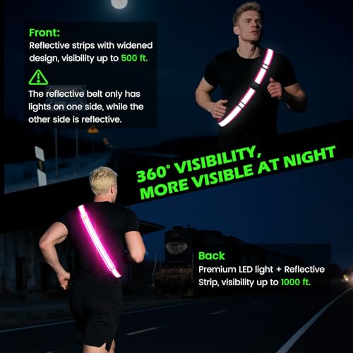 Reflective Sash Gear for Walking at Night,Flashing LED Reflective Belt Safety Lights for Walkers Night Dog Walking Biking ...