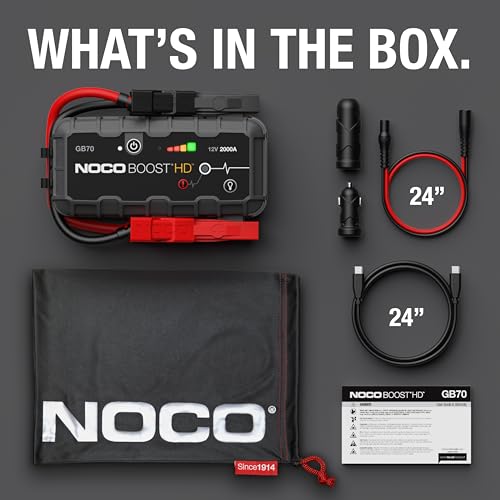 NOCO Boost GB70: 2000A UltraSafe Jump Starter – 12V Lithium Battery Booster Pack, Portable Jump Box, Power Bank & Jumper C...