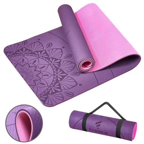 Yoga Mat Extra Thick 9MM, High Density Exercise Mats Non Slip for Home Workout, Pilates Mat with Strap for Women Men, Eco ...