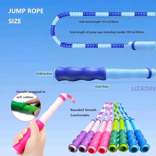 LIZADIN Jump Rope for Kids, Soft Beaded Skipping Rope, Adjustable Length Tangle-Free Segmented Jumping Rope for Kids Stude...