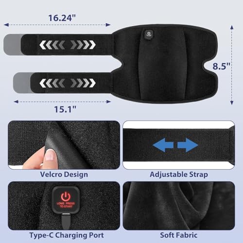 Heating Pad for Knee Cordless, Heated Knee Brace with 3000mAh Large Battery Capacity, Knee Warmer for Arthritis Injury Spr...