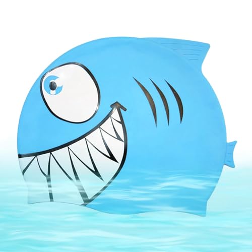 Lljsszr Fish Shape Swim Cap Swimwear Hat Cute Off Swimming Hat Swim Gear for Children Teens Boys Girls, Blue