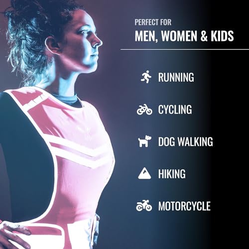 Running Reflective Vest, Inside Pocket & 2 Bands, High Visibility Reflective Running Vest for Night Running Walking Cycling