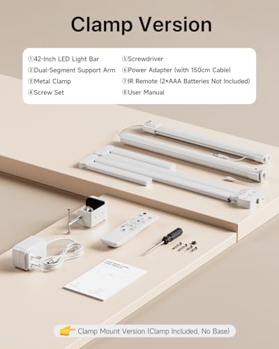 ONEMIX 42" LED Desk Lamp with Clamp, Architect Desk Light with Remote, Adjustable 4-Segment Bar, 1800LM Bright, Eye-Caring...