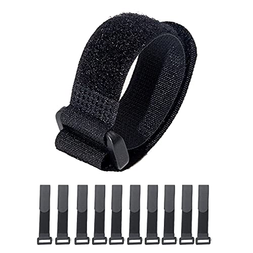HUAPX Fastening Nylon Strap with Buckle,10Pack Reusable Self-Adhesive Hook and Loop Cable Securing Straps,Adjustable Cinch...