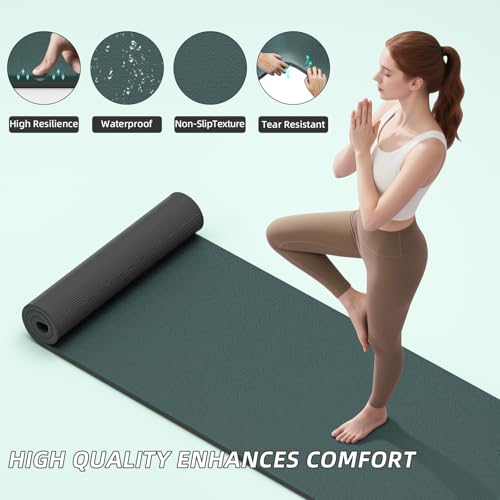 ILILI Yoga Mat 10mm Extra Thick and 193cm Extra Long, 76x28×0.4 Inch, Double Color Non-Slip TPE Material, Easy Carrying wi...