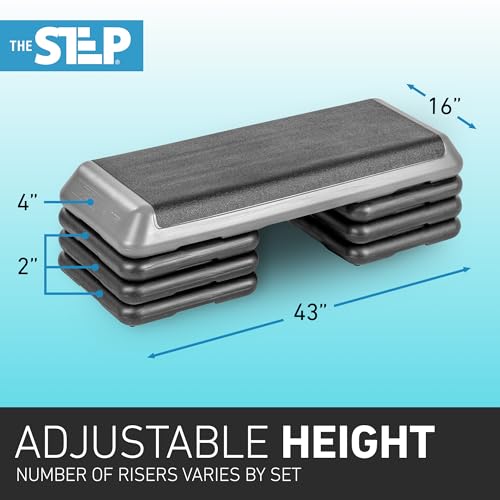 The Original STEP Exercise Step Platform, Health Club Size Stepper for Exercise at Home with 4 Stackable Risers for Height...