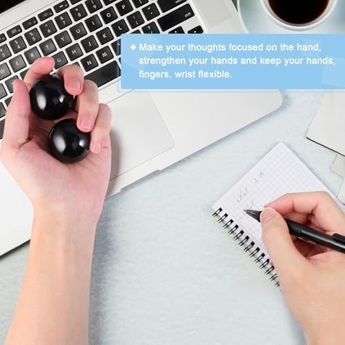 Learay 2 Pcs Black Obsidian Baoding Balls, Chinese Health Exercise Massage Balls with Carry Pouch for Stress Relief Hand E...