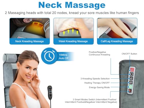 KOCASO Full Body Massage Mat with Heat, Electric Massage Mat Chair Pad Back/Neck/Foot Massager, Detachable Lumbar& Head Pi...
