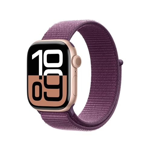Apple Watch Series 10 [GPS 42mm case] Smartwatch with Rose Gold Aluminum Case with Plum Sport Loop. Fitness Tracker, ECG A...