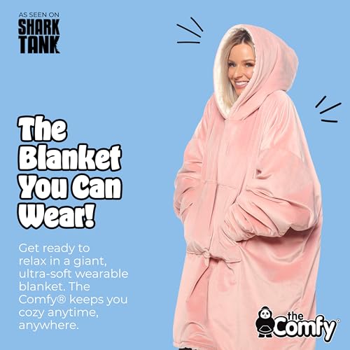 THE COMFY Original | Sherpa Lined Microfiber Fleece Wearable Blanket, Oversized Design with Hood and Pocket from Shark Tank