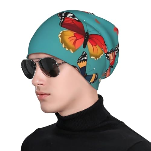 YANYU Hen Flying Butterflies Among Flowers Print Soft Beanie Hat for Men Women Warm Fashion Cap for Jogging Cycling Gift O...