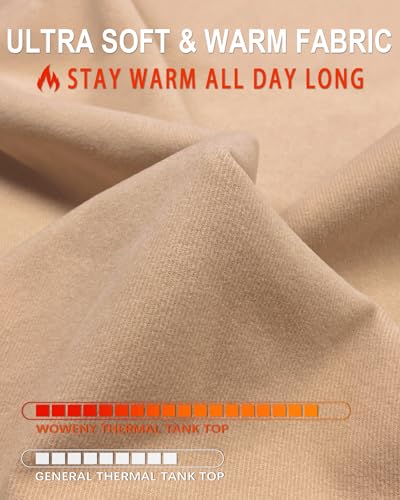 WOWENY Thermal Fleece Tank Top for Women V Neck Sleeveless Shirts Camisole Warm Base Layer Cami Vest Underwear Tops
