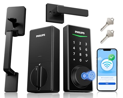 Philips WiFi Smart Lock with Front Door Handle Set, Built-in WiFi, APP Remote & Voice Control, Fingerprint Keyless Entry D...