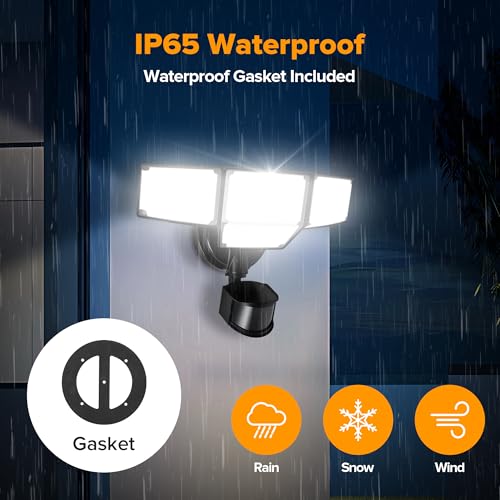 LUTEC 80W 9000LM LED Security Light Hardwire Motion Sensor Outdoor Lights, 4 Head LED Flood Lights Outdoor 5000K Daylight,...