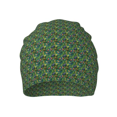 Tropical Plants and Parrots Print Winter Beanie Hat Men Women Soft Lightweight Thermal Cap for Outdoor Skiing Wear Black