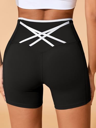 Aoysky Womens Workout Biker Shorts 5" Color Block High Waisted Yoga Athletic Shorts
