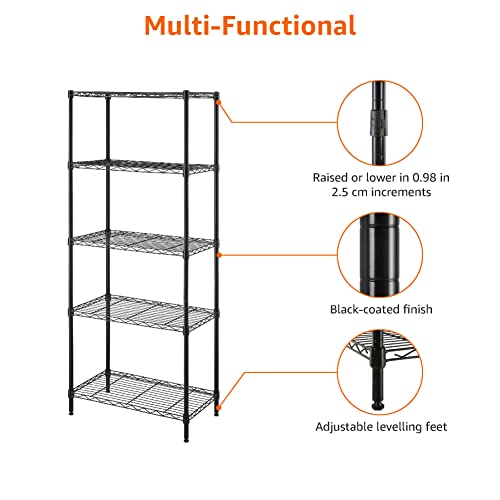 Amazon Basics 5-Shelf Multipurpose Adjustable Sturdy Steel Storage Shelving Unit, Easy Assembly, 13.4" D x 23.2"W x 60"H, ...