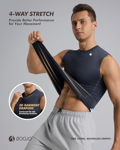BOOJO 5 Pack Compression Shirt Men - Sleeveless Tank Top Workout Athletic Gym Quick Dry Base Layer Udershirts for Running