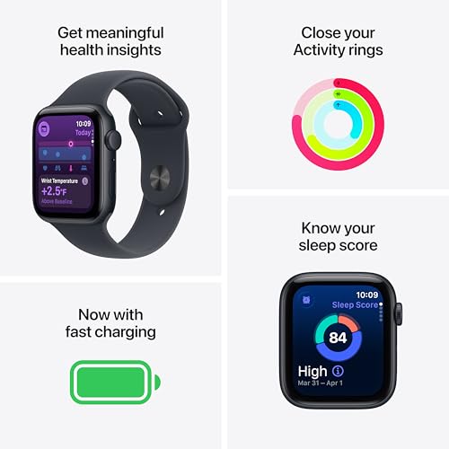 Apple Watch SE 3 [GPS 44mm] Smartwatch with Midnight Aluminum Case with Midnight Sport Band - M/L. Fitness and Sleep Track...