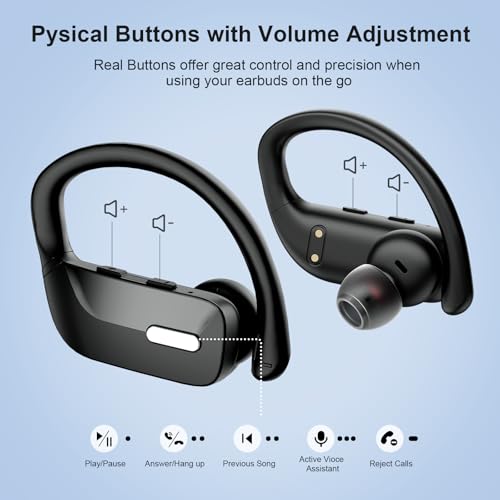 occiam Sport Wireless Earbuds Bluetooth Headphones 80hrs Playtime Deep Bass Ear Buds with Earhook Noise Cancelling Mic Wat...