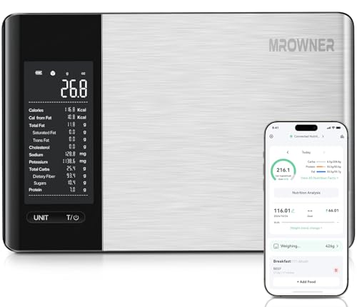 MrOwner Smart Food Kitchen Scale with Nutritional Calculator, Free App with 19 Nutrients Tracking, Calorie, Marco, Digital...