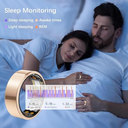 Ring Health Tracker for Women Men, Fit Ring with Heart Rate, Blood Oxygen, Sleep Monitor, Calories, Step Counter, IP68 Wat...
