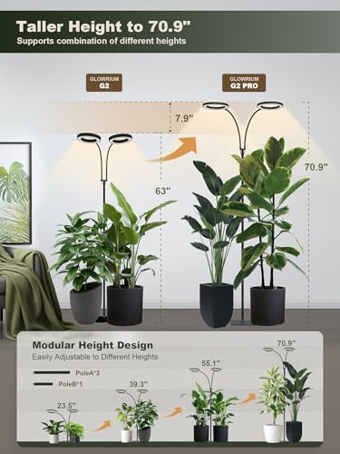 GLOWRIUM 48W LED Dual-Head Grow Light for Indoor Plants, 23.5-71" Adjustable Height, 3-Growing Full Spectrum for Tall Plan...