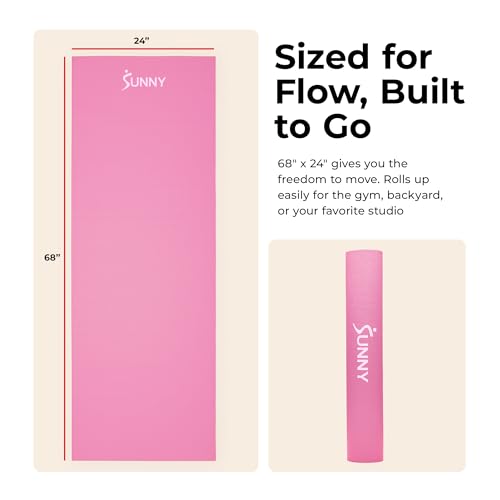 Sunny Health & Fitness Non-Slip Yoga Mat – Durable, Anti-Tear, Lightweight, Cushioned Support for Yoga, Pilates, Stretchin...