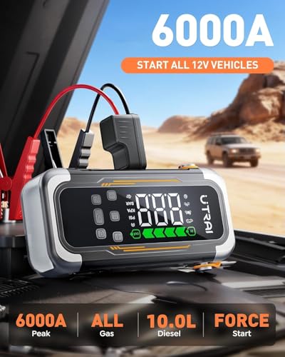 UTRAI Jump Starter with Air Compressor, 6000A Battery Jumper Starter Portable (All Gas & 10.0L Diesel) with 150PSI Tire In...